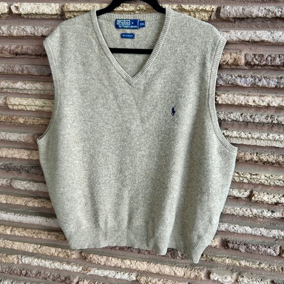 Polo by Ralph Lauren Vintage Tan 100% Lambswool Sweater Vest Size XXL - Picture 5 of 5
